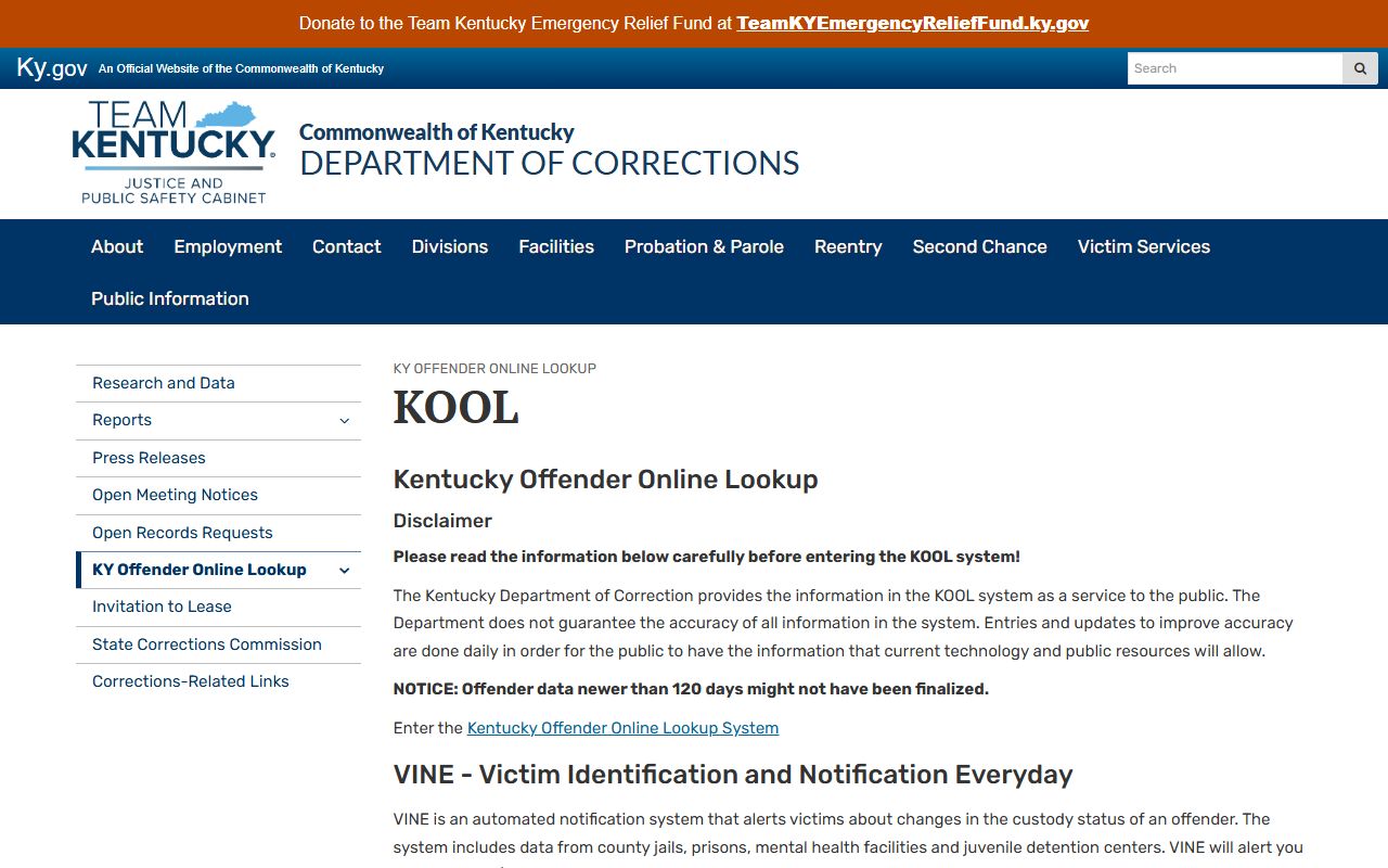 Simpson County inmate population Kentucky DOC KOOL lookup information