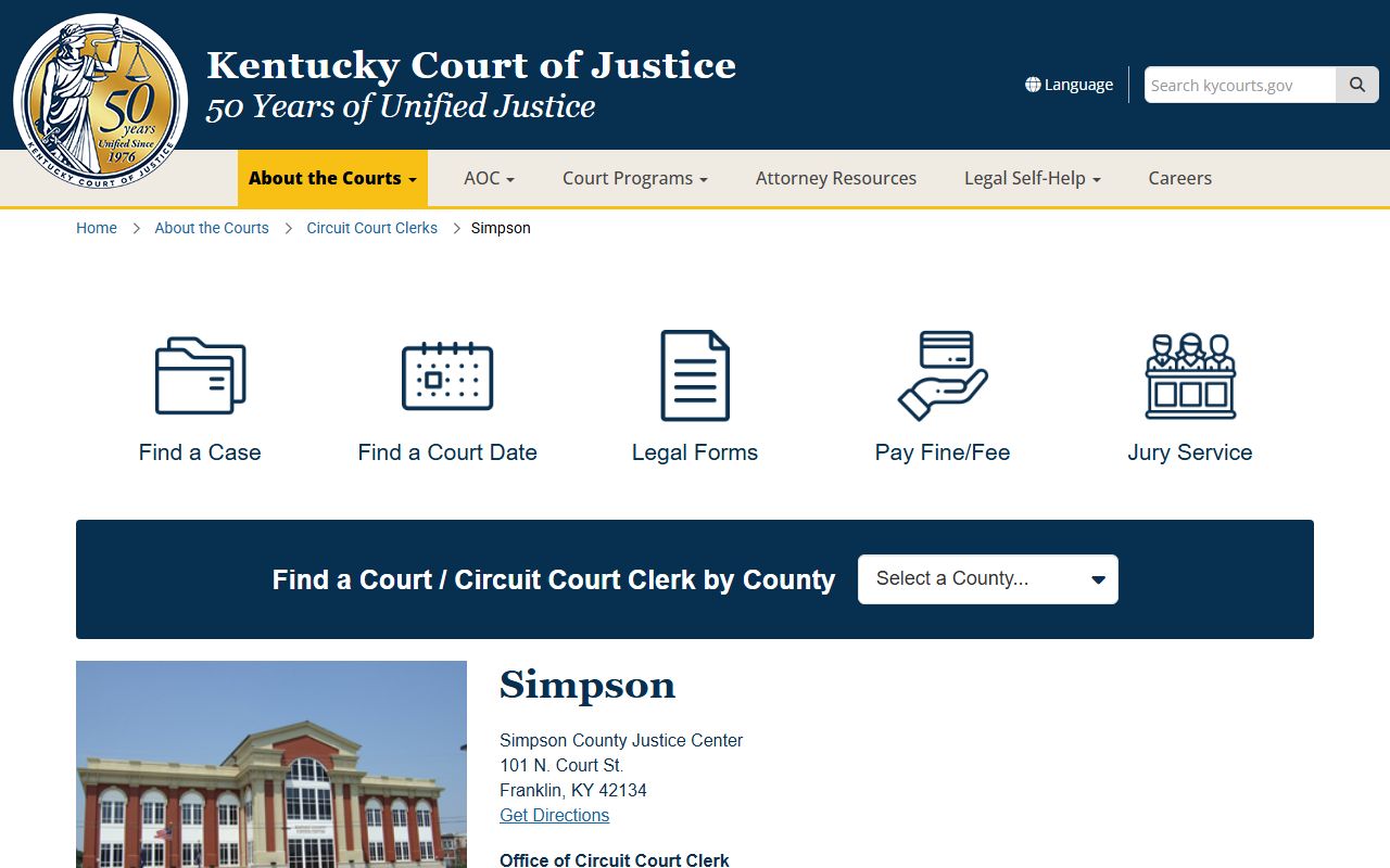 Kentucky Court of Justice Simpson County Justice Center and clerk information