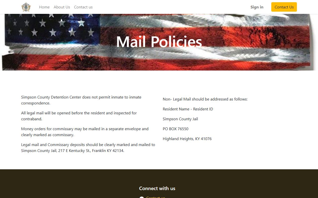 Simpson County legal mail commissary and money order policy information