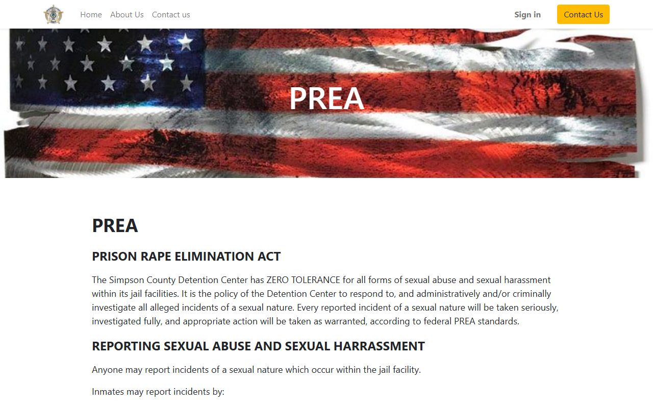 Simpson County PREA zero tolerance and reporting options